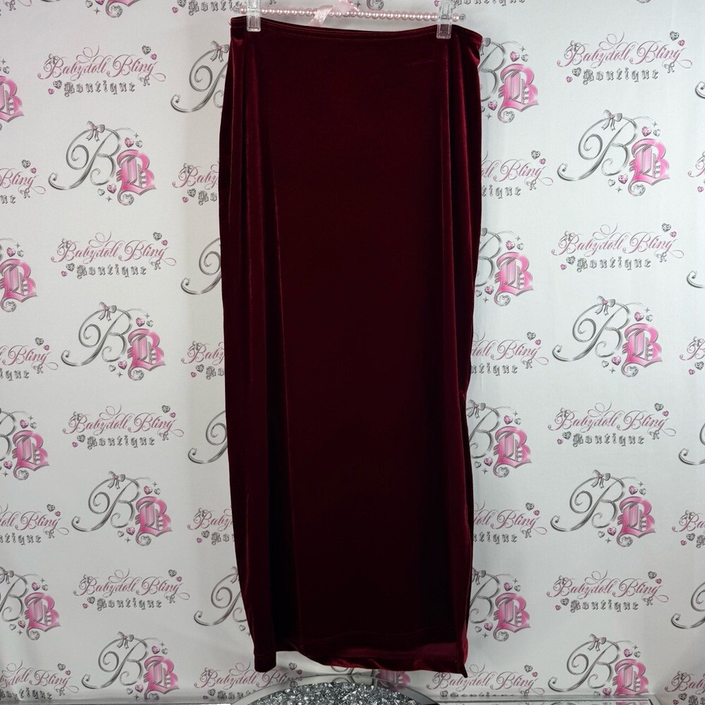 Dyna skirt vintage shiny velour velvet soft red Elegant Burgundy Velvet Skirt